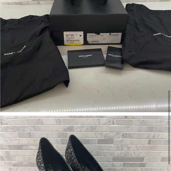 Saint Laurent Glitter Black Charlotte 55 Glitter Pumps 37 - Picture 2 of 6